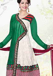 Fab Green And Cream Churidar Suit