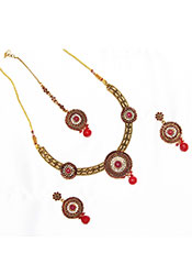Maroon Beaded Polki Necklace Set
