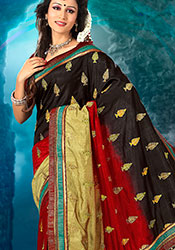 Multicolored Art Dupion Silk Saree