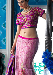 Pink Net A Line Lehenga Choli