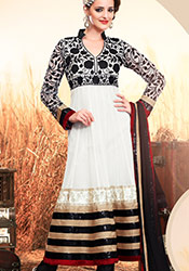 Resham Embroidered White Churidar Suit