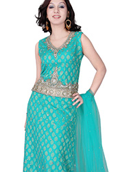 Turquoise Georgette A Line Lehenga Choli
